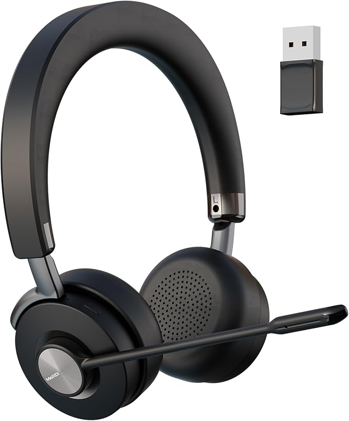 MAIRDI Bluetooth Headset with Microphone for PC, Hybrid Active Noise Cancelling (ANC) Wireless Headset, HD Audio with USB Adapter for Computer Office Work Call Center Laptop Teams