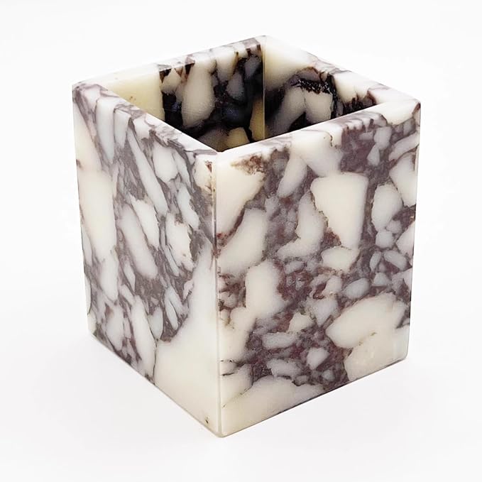 Marble Pen Holder, White Stone Rectangular Desktop Organizer, Office Study Makeup Brush Storage, Home Desk Decor, Minimalist Design, Durable Marble Accessory