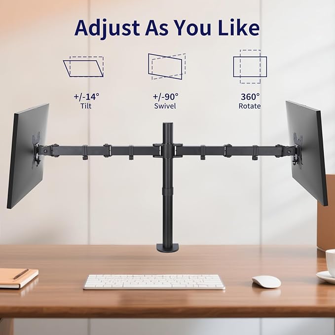 Monitor Desk Mount, Heavy Duty Adjustable Monitor Stand, Arm Desk Mount with C Clamp/Grommet Base (Dual Arms Fit 13"-32")