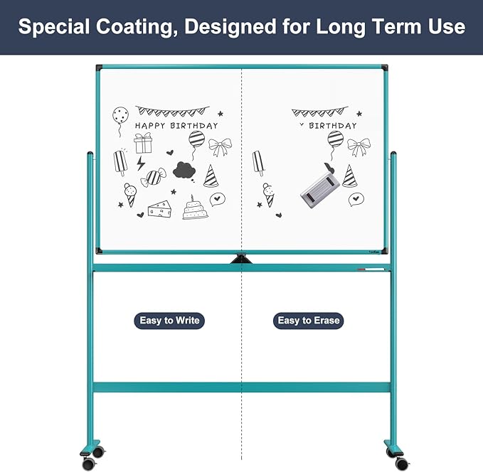 Mobile Whiteboard on Wheels, 48x32 Inches Rolling Whiteboard, Magnetic Dry Erase Board with Stand, Standing White Board for Office, School, Home, Large Double Sided White Board with Paper Pad
