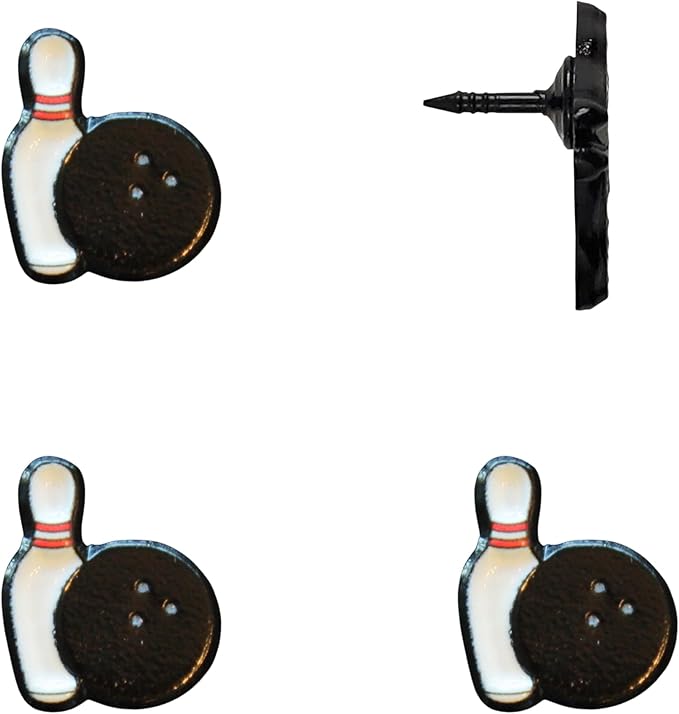 Bowling Ball Push Pins - Bowling Map Pins for Cork Boards, Maps, or Lapel Use - Designed in USA - Set of 4