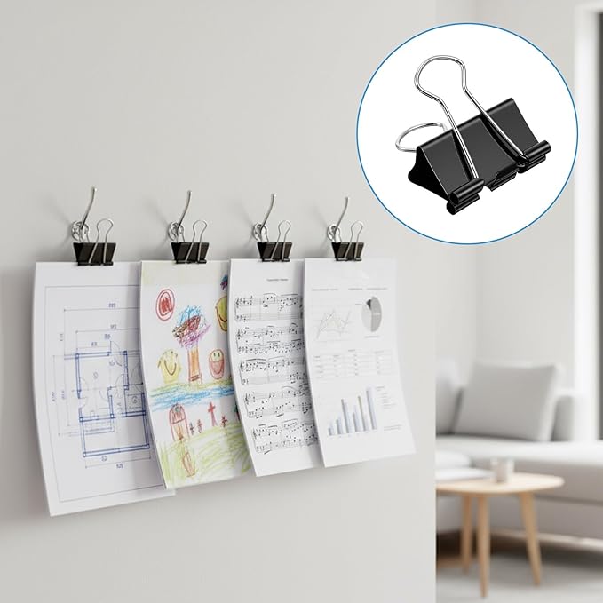 Afcabakila 300 Pcs Medium Binder Clips, 1.25 Inch Black Paper Clips Office Supplies Paper Clamps for Teachers Home Business Paperwork Supplies
