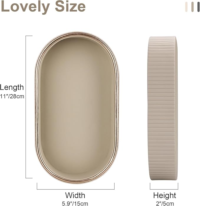 GORESE PU Leather Perfume Tray Nightstand Organizer, Small Oval Desk Tray Jewelry Trinket Trays Valet Organizer Key Bowl for Entryway Dresser Bathroom, Catchall Trays for Men Women, 11×5.9 in, Beige