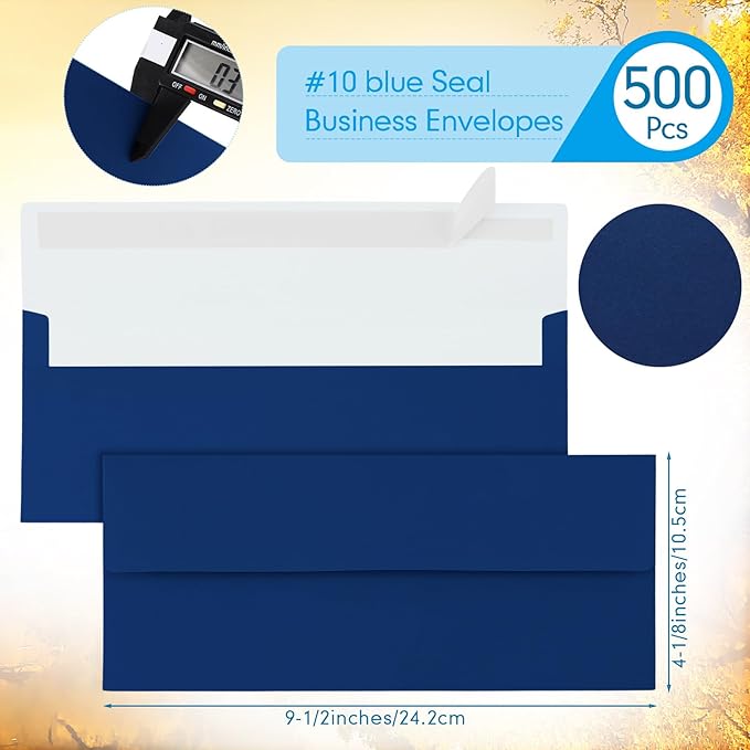 Jutom 500 Pcs Kraft Envelopes Letter Size Bulk #10 Business Strong Sealed 4-1/8 x 9-1/2 in Flap Office Printable Mailing Envelopes Windowless Invisible(Navy Blue)
