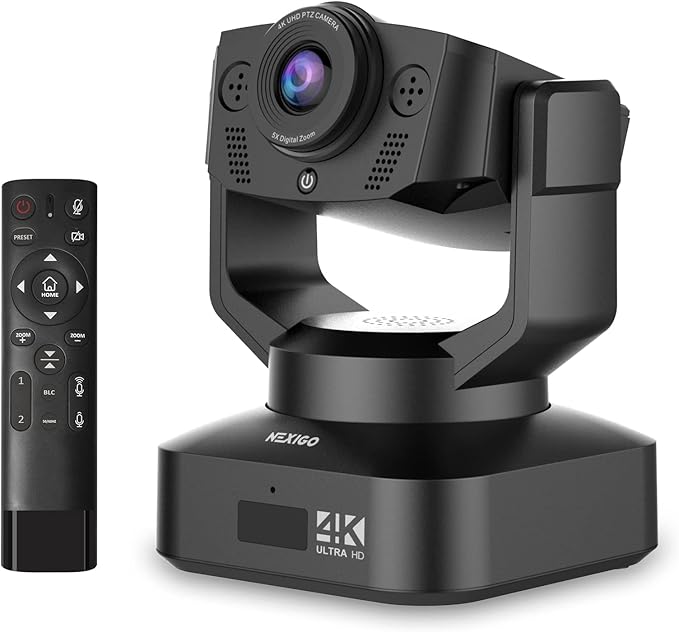NexiGo N990 4K PTZ Zoomable Webcam, Video Conference Camera System with 5X Digital Zoom, Sony Starvis Sensor, Position Preset, Dual Stereo Mics, Audio Jacks for External Mics (Renewed)