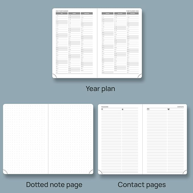POPRUN Weekly Planner 2026 Pocket Size Calendar (4" x 6.25") 12 Months Notebook with Horizontal Layout, Leather Soft Cover, Inner Pocket, 100GSM Thick Paper, Pen Holder - Cerulean Blue