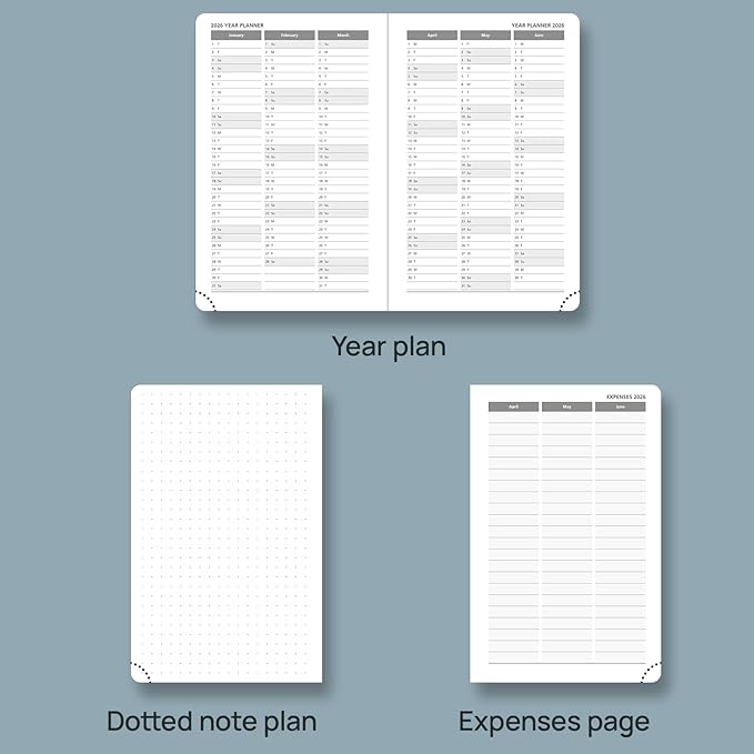POPRUN Pocket Calendar 2026 (Small Size- 4'' x 6.25") Weekly and Monthly for Purse - Planner 2026 (Jan. 2026 - Dec. 2026) with Vegan Leather Soft Cover, Pen Holder and More - Blue Green