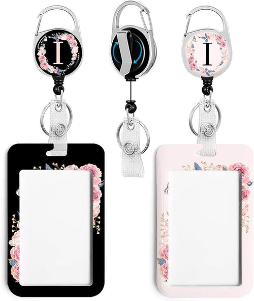 2 Pack A-Z Letter ID Badge Holder with Clip Badge Reels Retractable Heavy Duty,Keychain，ID Holder for School Nurse Office I