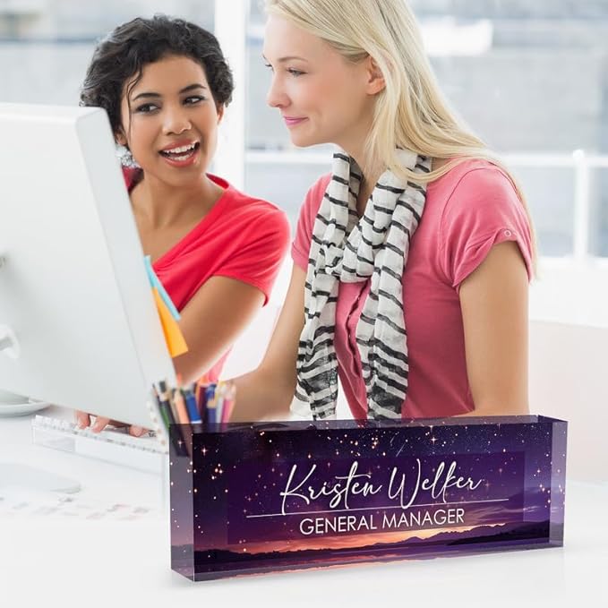 Desk Name Plate Personalized Name Plate for Desk, Office Desk Decor, 3D Style Personalized Plaque Name Plates for Desks Custom Appreciation Gifts for Boss Lady Employee Coworkers (Purple Night)