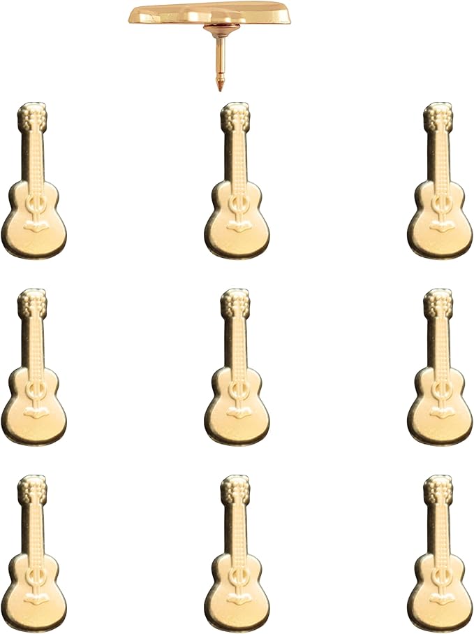 Guitar Push Pins - Gold Guitar Map Pins for Cork Boards, Maps, or Lapel Use - Designed in USA - Set of 10