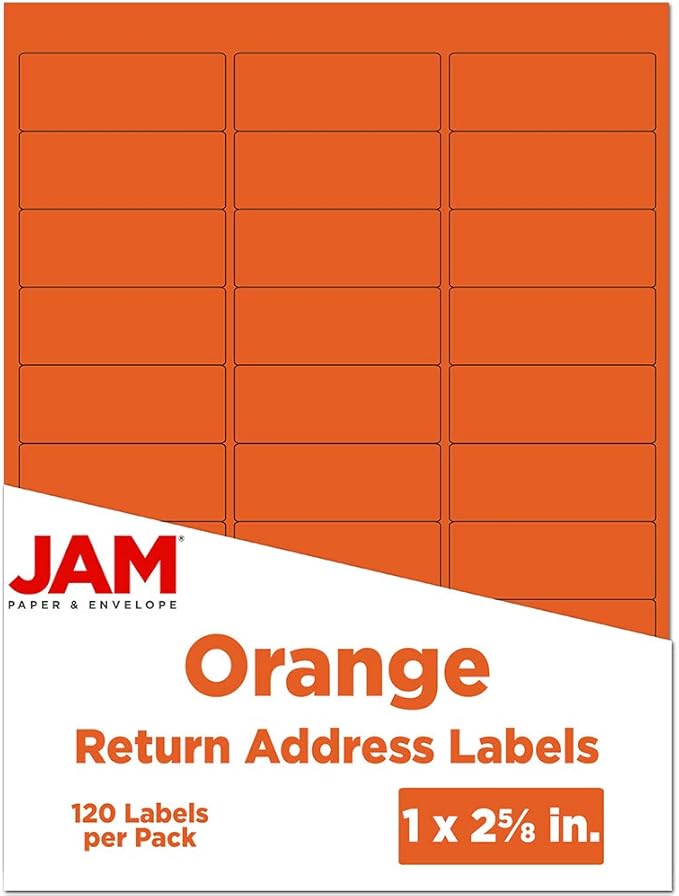 JAM PAPER Return Address Labels - Standard Mailing - 1 x 2 5/8 - Orange - 120 Shipping Labels/Pack