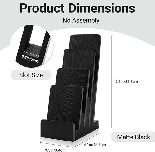 2 Pack Black Brochure Holder wood Literature Holder 4-Tier Countertop Trifold Flyer Display Stand Pamphlet Booklet Menu 4×6 6×9 Inch Postcard Greeting Card Organizer