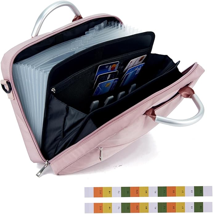 Accordian File Organizer with Handle,Folder with Zipper & Labels,12 Pocket Expanding File Folder