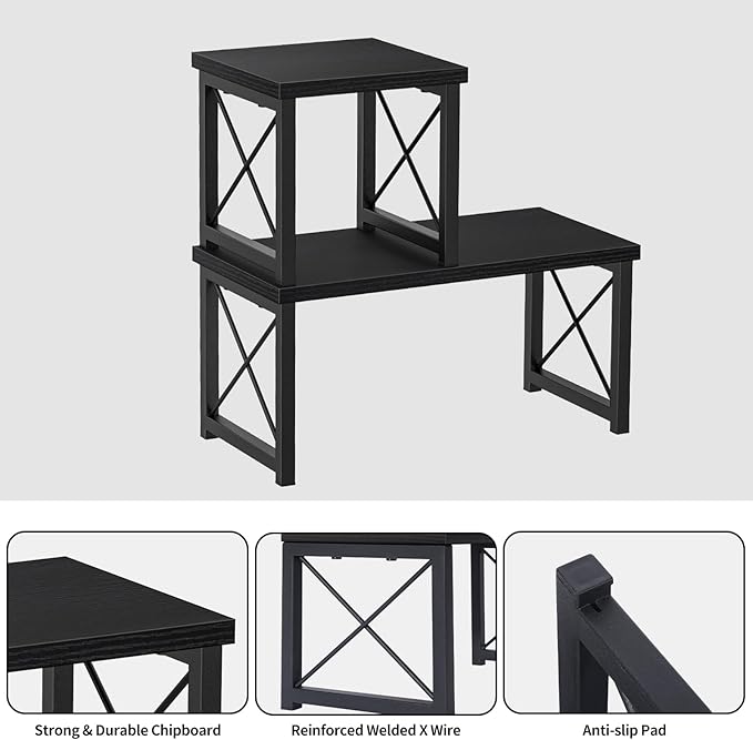 Honiter Desk Shelf Desktop Organizer 2 Tier Wood Small Bookshelf,Rustic Brown Freestanding Adjustable, Organizer, Stackable, Desk Stand, Storage Organizers, Kitchen Counter Display Rack