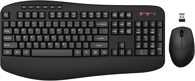 Wireless Keyboard Mouse Combo, EDJO 2.4G Full-Sized Ergonomic Keyboard with Comfortable Palm Rest and Optical Wireless Mouse for Windows, Mac OS PC/Desktops/Laptops (Black)