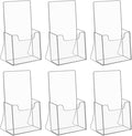 NIUBEE Acrylic Brochure Holder for 4’’ Trifold Pages, 50% Thicker Countertop Acrylic Literature Holder Plastic Flyer Display Stand for Magazine, Pamphlet, Booklets, Menu, Journals, 6 Pack