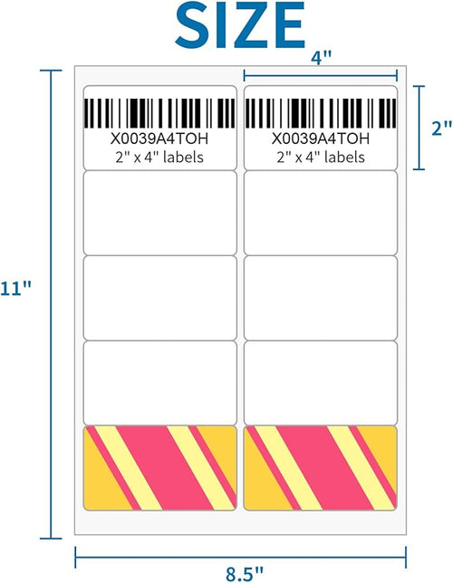 2” x 4” Shipping Labels 5000 Address Labels Printable, White Sticker Label Sheets for Laser Inkjet Printers (10 Labels/Sheet, 500 Sheets)