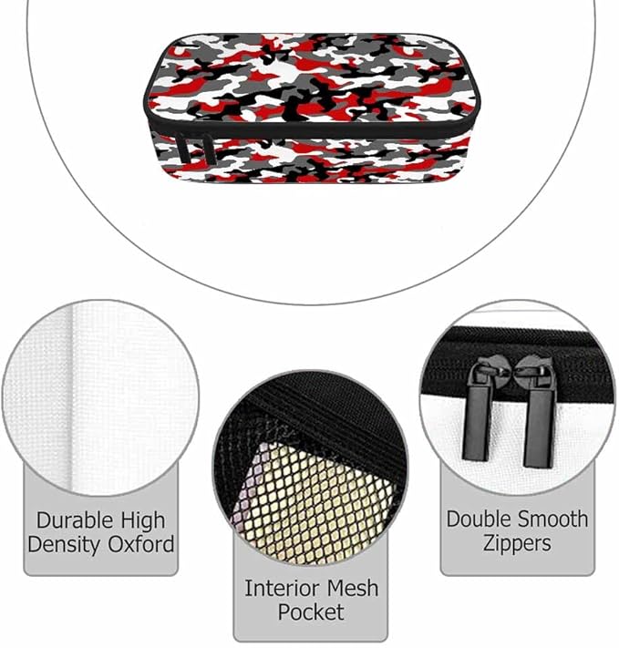 Red Camouflage Pencil Holder Bag Modern Classic Pattern Pencil Case College Office School for Teens Boy Girl