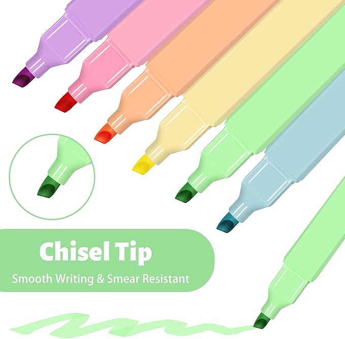 Piochoo Aesthetic Highlighters,12pcs Chisel Tip Highlighter, Pastel Candy Colors, Cute Assorted Colors Highlighter, Bible Highlighters and Pens No Bleed for Bible Pages