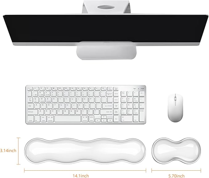 Gel Keyboard Wrist Rest, Cute Wrist Support and Arm Support Keyboard Rest for Keyboard and Mouse Typing Pain Relief，Suitable for Office/Computer/Laptop/Gaming（Transparent White Set ）