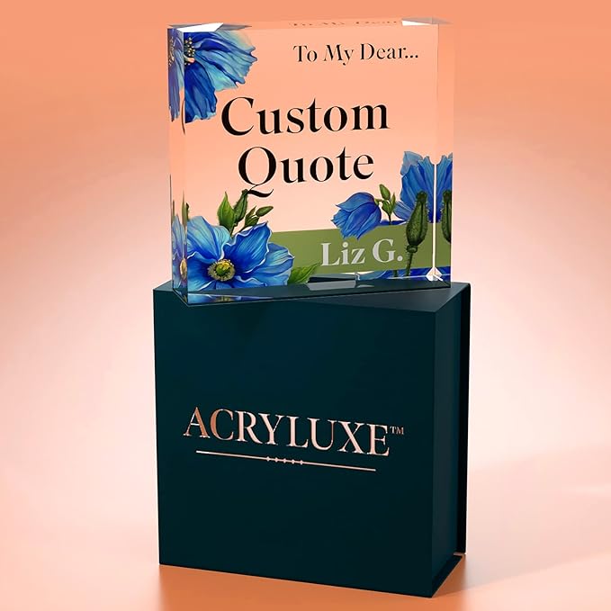 Custom Acrylic Sign Personalized, Custom Desk Name Plate, 18 Styles, (4"x4"), With Gift Box, USA Made by Acryluxe. (Meconopsis)