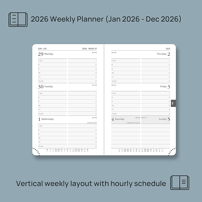 POPRUN Pocket Calendar 2026 (Small Size- 4'' x 6.25") Weekly and Monthly for Purse - Planner 2026 (Jan. 2026 - Dec. 2026) with Vegan Leather Soft Cover,Pen Holder and More - Pacific Green