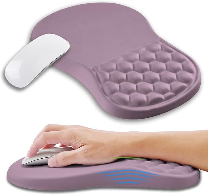 Ergonomic Mouse Pad Wrist Support with Memory Foam Massage Bulge, Carpal Tunnel Pain Relief Mousepad Wrist Rest for Mouse(12x8 inch, Purple)