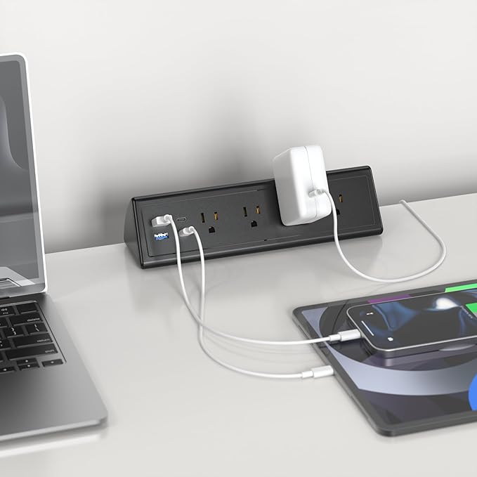 Jgstkcity Desk Clamp Power Strip,20W Fast Charging Station,Surge Protector Nightstand Edge Mount,1875W Extension Cord with Multiple Outlets,2 USB-C,2 USB-A,for Home Office (Black, 2PCS-6 FT)