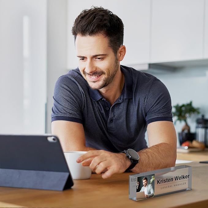 Personalized Custom Name Plates on Acrylic Glass, Office Desk Decor, Personalized Office Gift for Boss Coworkers (Watercolor Flowers)