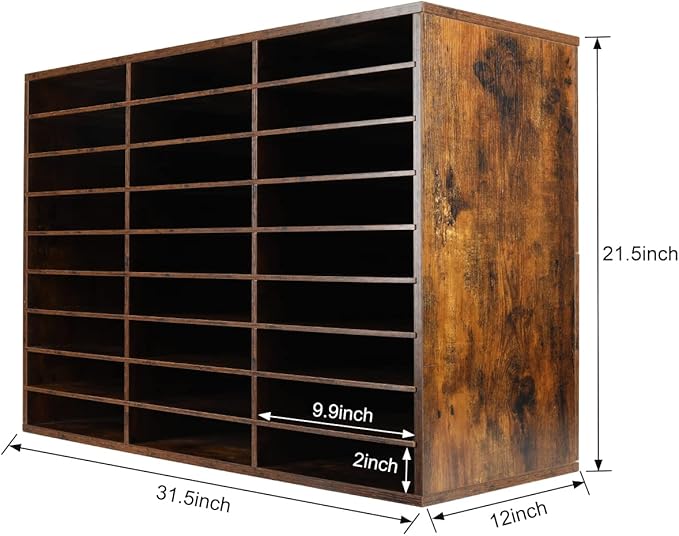 PAG Wood Literature Organizer Mail Sorter Student Mailbox for Classroom Desktop Bill Paper Holder for Office Home School, 27 Compartments, Antique Brown