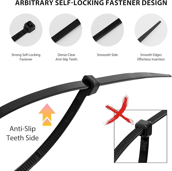 Cable Zip Ties, 250PCS Multi-Purpose Nylon Zip Ties, 4 Inch Self Locking Cable Ties,Self-Locking Wire Ties used for home, garden, garage,indoor and outdoor.Black Cable Ties