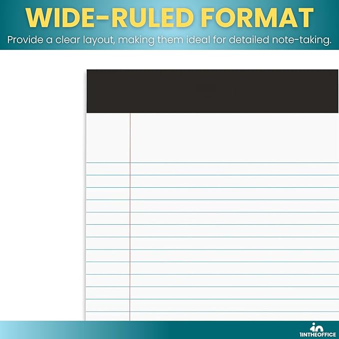 1InTheOffice Note Pads 8.5 x 11, Wide-Ruled Letter Size Writing Pads, White 50 Sheets per Notepads, 12 Pack