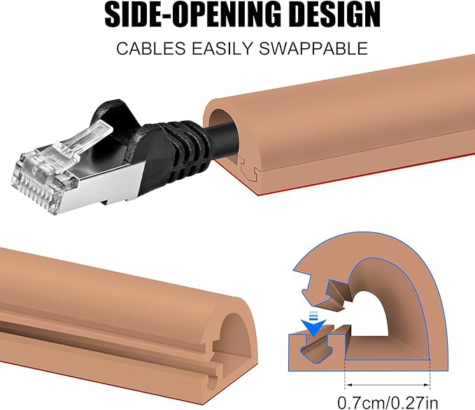 Self-Adhesive Cable Hider, Flexible Wire Cover Cable Raceway for Wires, Wall Mount TV, Home Audio, Network, Power, and Phone Line Managemen (Light Brown, 157inch)