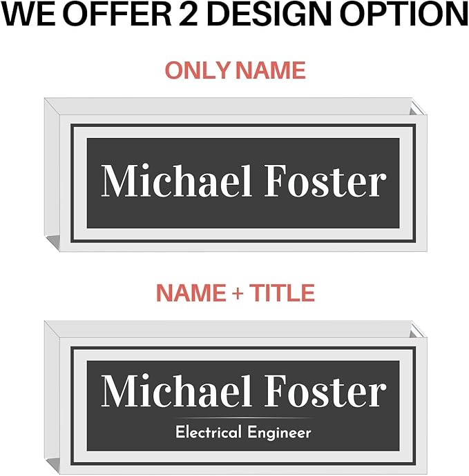 Customized Clear Acrylic Thick 8x3" Desk Name Plate Block with Personalized Logo - Professional Office Decor - Customized Acrylic Plate Gift for Teacher Co-workers, Christmas Gifts for Her, Thanksgiving Gifts (Elegant Charcoal)