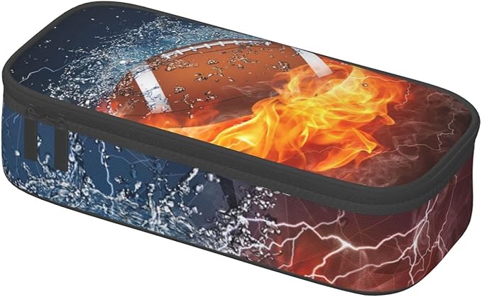 Boys Pencil Box with Football Pattern, Cool Sports Pencil Case Large Capacity Durable Pencil Pouch Storage Pen Bag Stationary Case Desk Organizer with Zippers for Teens Adults