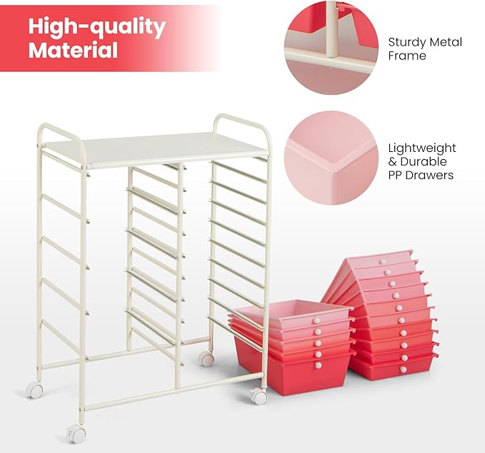 ARLIME 15-Drawer Storage Cart, 15 Drawer Trolley, Rolling Organizer Cart, Scrapbook Paper Organizer, Suitable for Office and School, Rolling Office Storage Tools