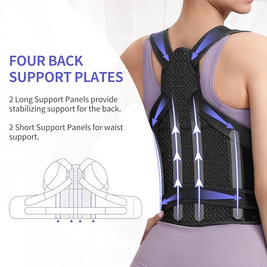 Fit Geno Back Brace Posture Corrector for Women and Men, Shoulder Straightener, Adjustable Full Back Support, Upper and Lower Back Pain Relief - Scoliosis, Hunchback, Hump, Thoracic, Spine Corrector (black, Medium)