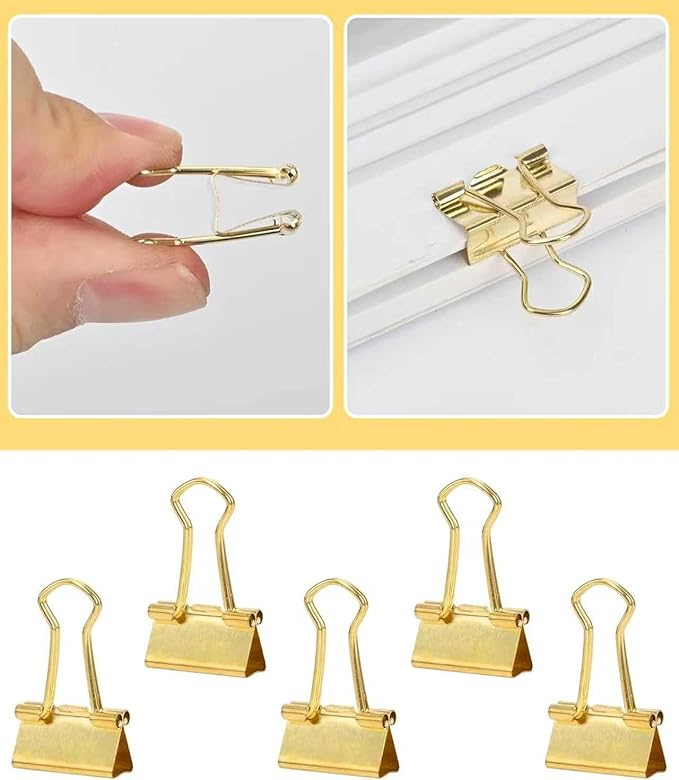 Konilaomu Small Clips Binder Clips 0.75 inch, Small Paper Clips for Office (48 Pcs) (Gold)