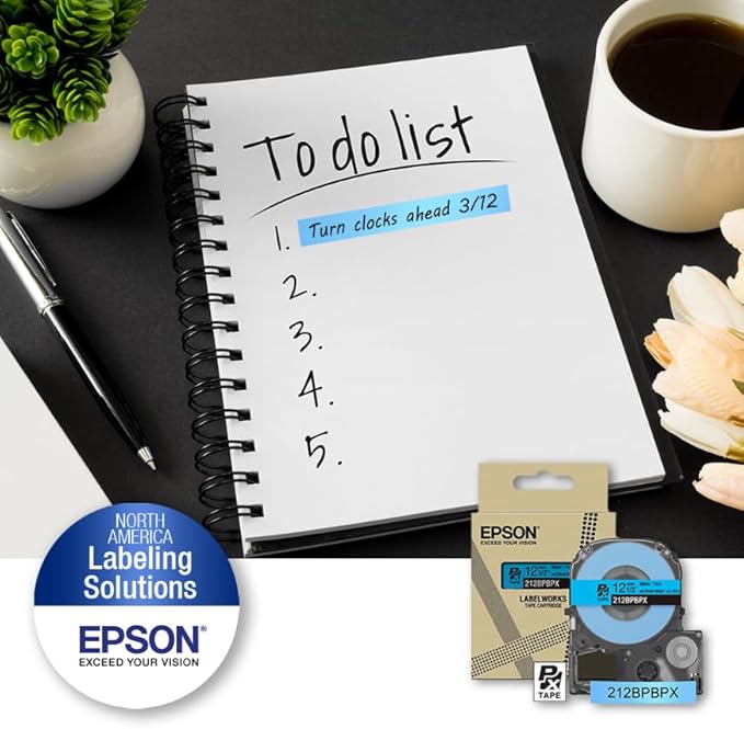 Epson LABELWORKS 212BPBPX Genuine PET (Polyester) Tape Cartridge - Black on Pearl Blue Designer Craft Label Maker Tape - 1/2" (12MM) Wide, 30'
