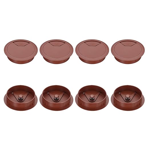 PATIKIL 80mm Desk Grommet, 8pcs Desk Cord Hole Cover Desk Cable Hole Grommet Cover Sturdy ABS Plastic Round for Cables Cabinets Desktop Equipment Wiring Organizing,Elasticity, Brown