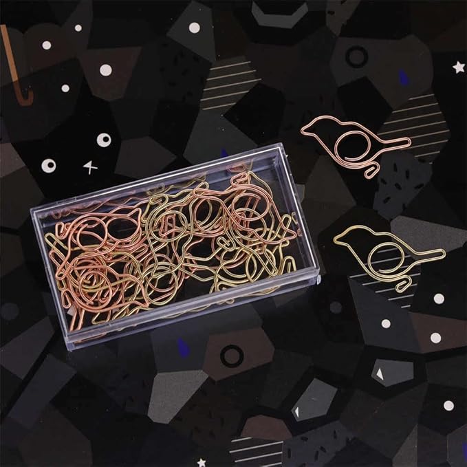 OWLFAVO 40pcs Bird Shape Paper Clips with Clear Box, Rose Gold and Yellow Gold, Funny Cute Paperclips Bookmarks Planner Clips for Fun Office Supplies School Gifts Wedding Decoration …