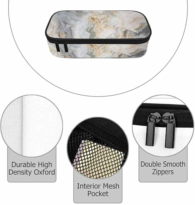 Marble Pencil Holder Bag White Fluid Texture Pencil Case College Office Organizer for Teens Adults