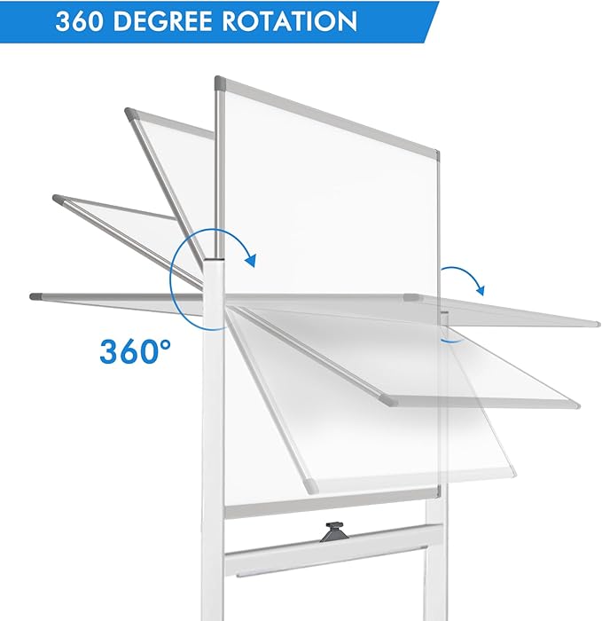 Maxtek Rolling White Board on Wheels 48x32 inch Double Side Magnetic Dry Erase Board with Stand, Aluminum Frame Easel Mobile Standing Whiteboard for Office, Classroom & Home