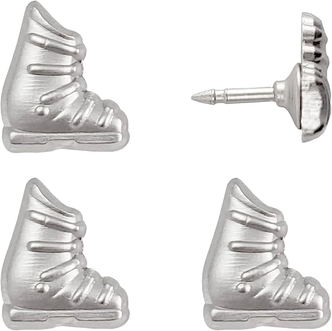 Ski Boot Push Pins - Silver Ski Boot Pins - for Cork Board, Maps, or Lapel Pin Use - Designed in USA - Set of 4