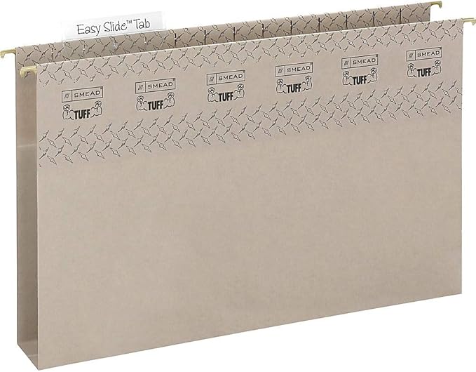 Smead TUFF Extra Capacity Box Bottom Hanging Folder, 2" Expansion, 1/3-Cut Easy Slide Tab, Legal Size, Steel Gray, 18 per Box (64340)