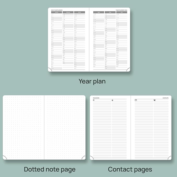 POPRUN Weekly Planner 2025-2026 (Pocket Size 4''x 6.25'') Academic Calendar (JUL.25 - JUN.26) Appointment Book with Monthly Tabs, Leather Soft Cover, Inner Pocket, 100 GSM - Lilac