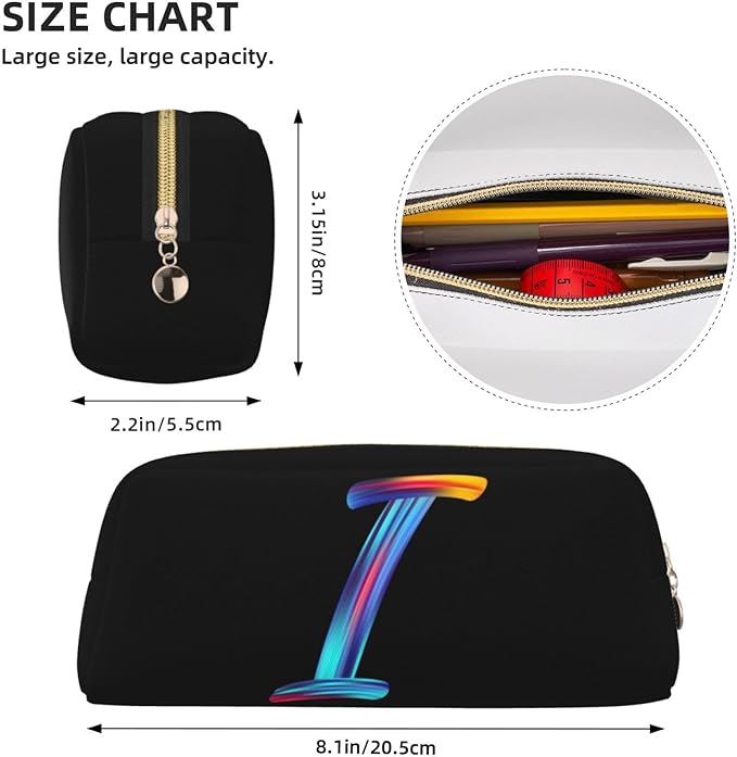 Cute Initial Pencil Case for Kids Simple Leather Pencil Pouch for Boys Girls Letter Design Pencil Box Pen Bag Pencil Pouch Office Stationery Organizer, Rainbow Letter I