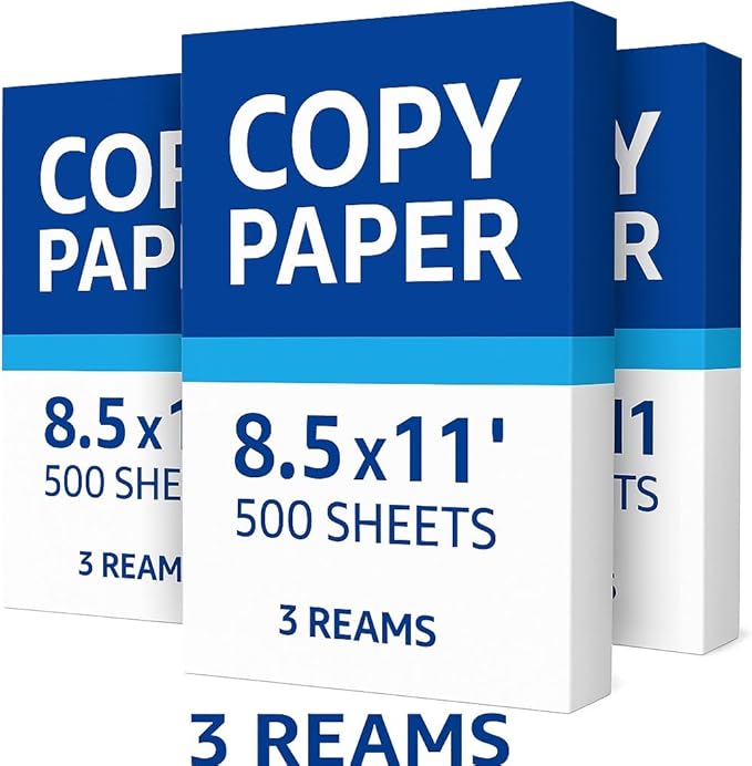 Multipurpose Copy Paper, 3 Reams, 1,500 Sheets Total, Pack of 3, Very Bright White, Ships Fast