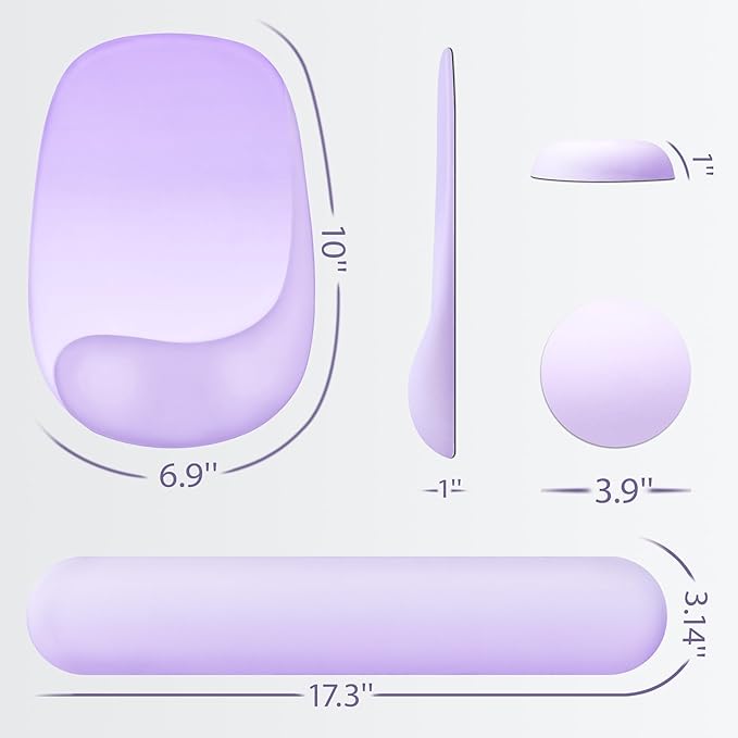 Ospelelf Wrist Rest for Keyboard and Mouse Ergonomic Mouse Pad with Wrist Support Memory Foam Wrist Rest for Computer Keyboard,3-in-1 Gel Mouse and Keyboard Pad for Office Lilac Gradient
