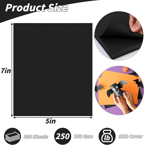 5" x 7" Black Cardstock, 300 Pack Black Thick Paper Cardstock Blank Cards Stock for Invitations, Greeting Cards Making, Postcards, Photos, 250GSM Thick Paper